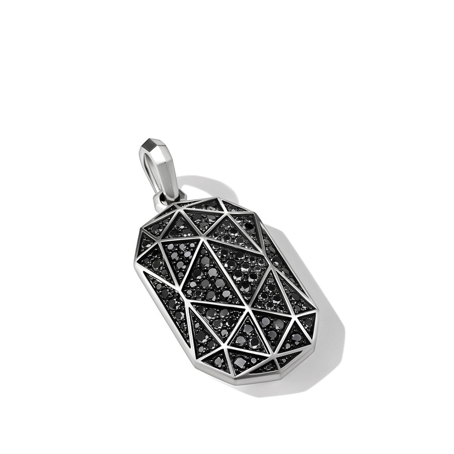 Torqued Faceted Amulet in Sterling Silver with Pave Black Diamonds