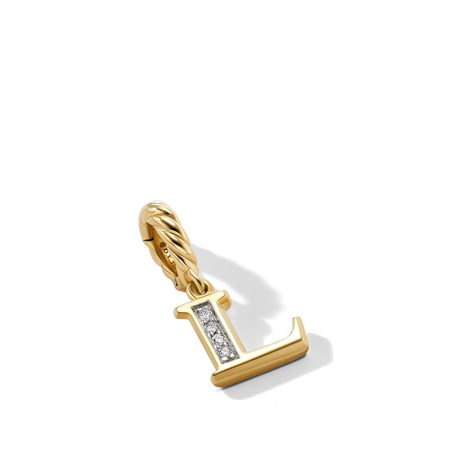 Pave L Initial Pendant in 18K Yellow Gold with Diamonds