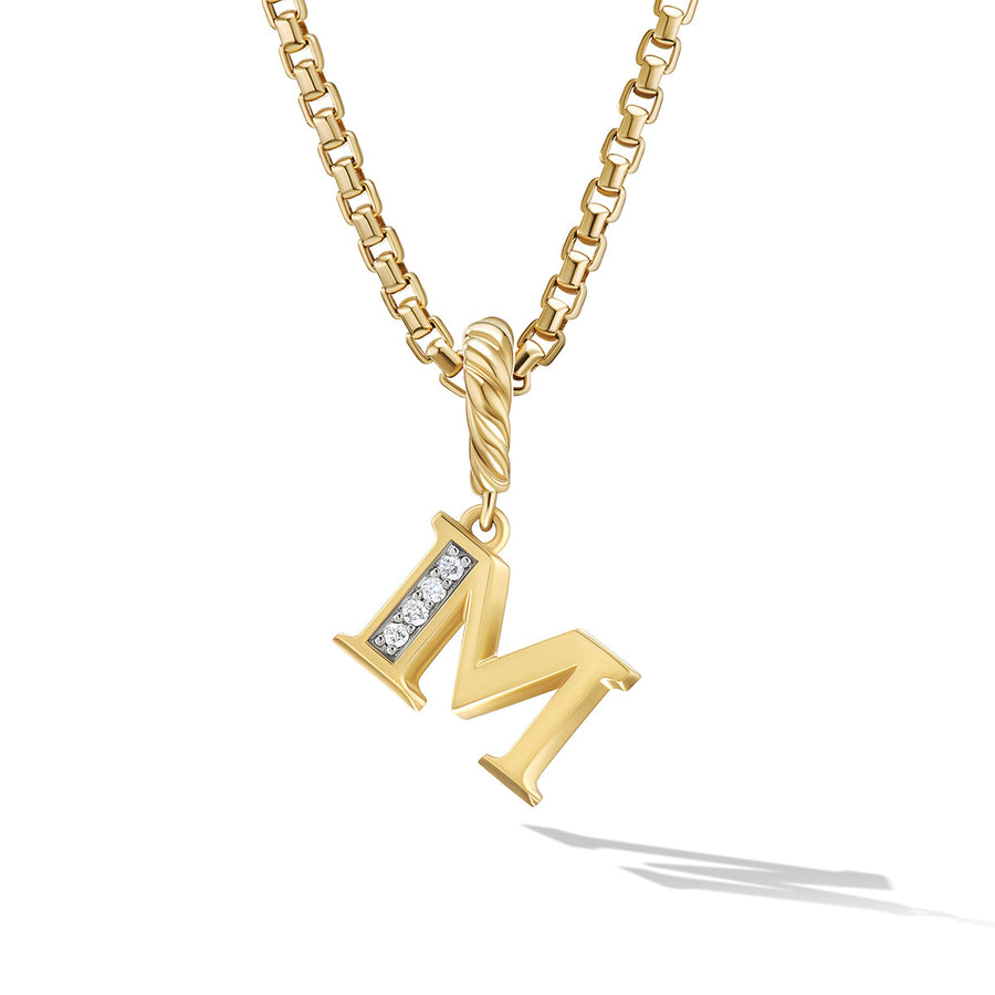 Pave M Initial Pendant in 18K Yellow Gold with Diamonds