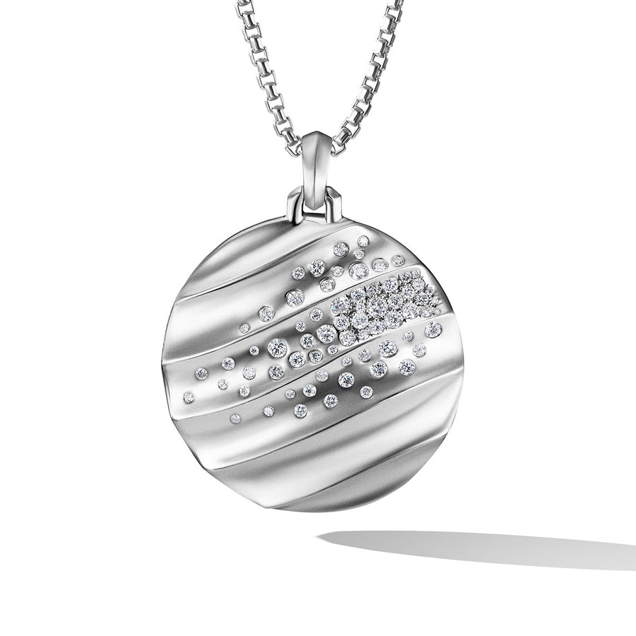 Cable Edge Pendant in Recycled Sterling Silver with Pave Diamonds