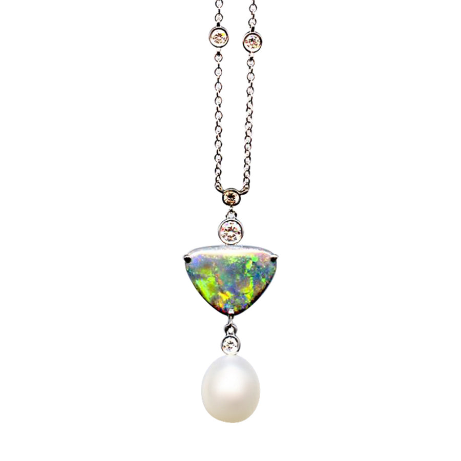 Platinum Black Opal Cultured Pearl Diamond Pendant