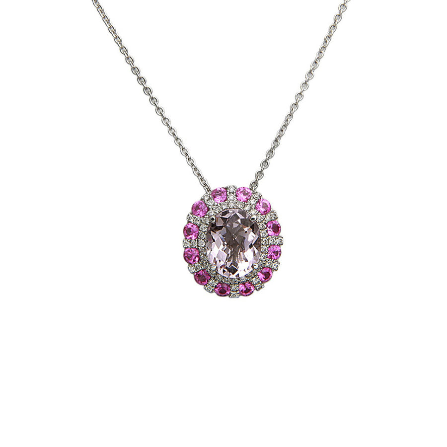 Morganite, Pink Sapphire and Diamond Pendant Necklace