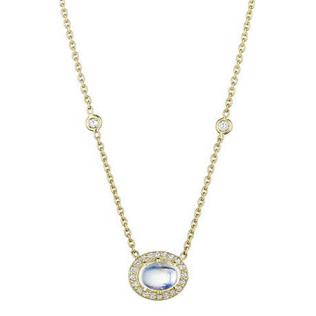 Oval Moonstone and Diamond Eyeglass Necklace