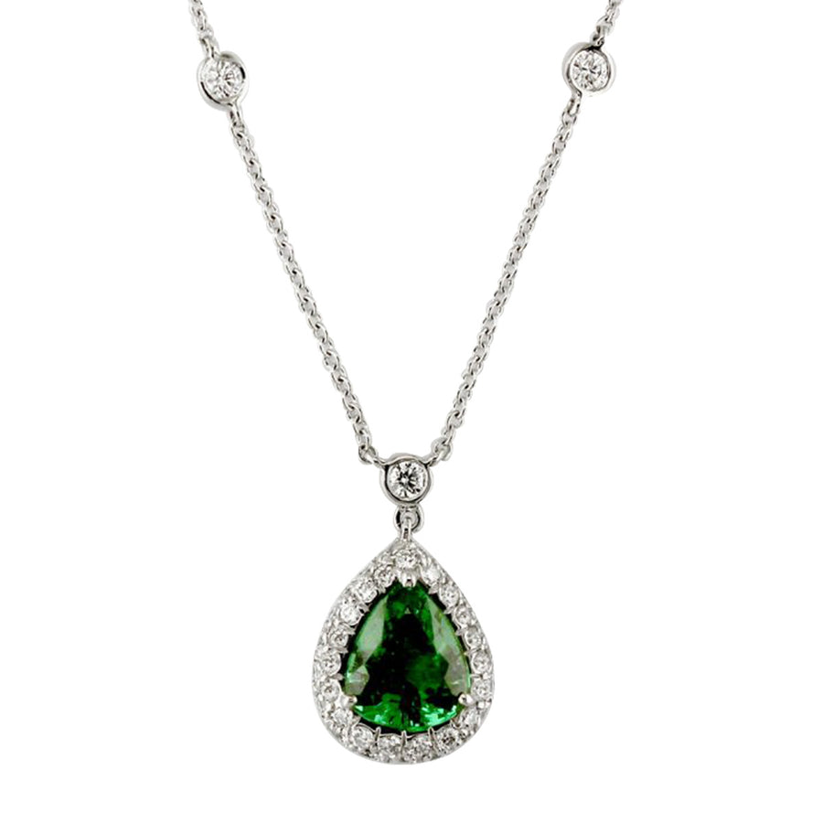 Platinum Tsavorite Diamond Pendant Necklace