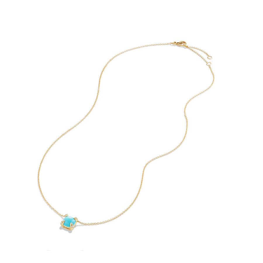 Chatelaine Pendant Necklace with Turquoise and Diamonds in 18K Gold