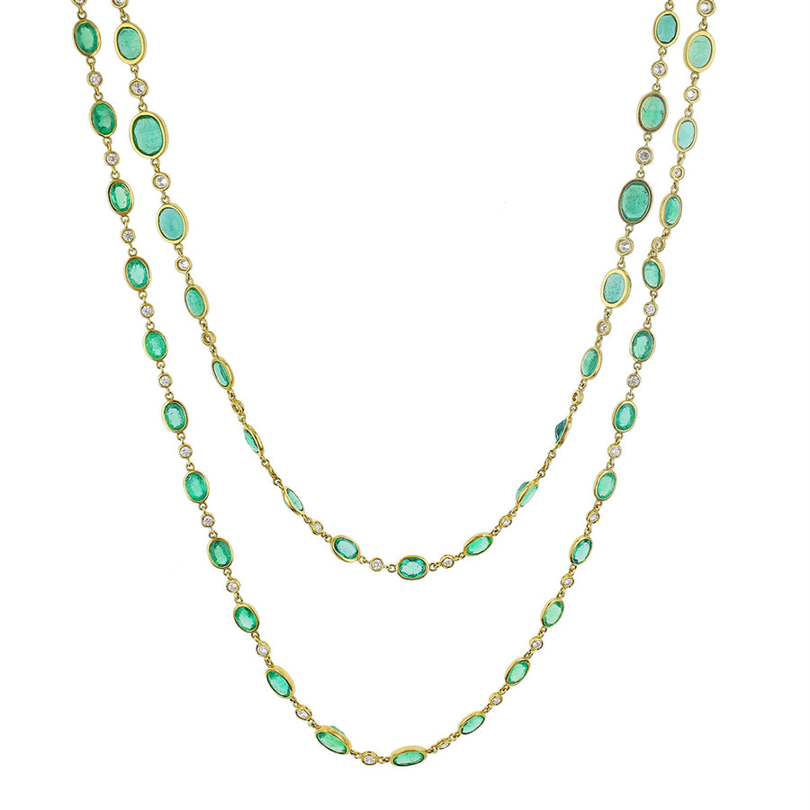 18K Yellow Gold Emerald and Diamond Necklace