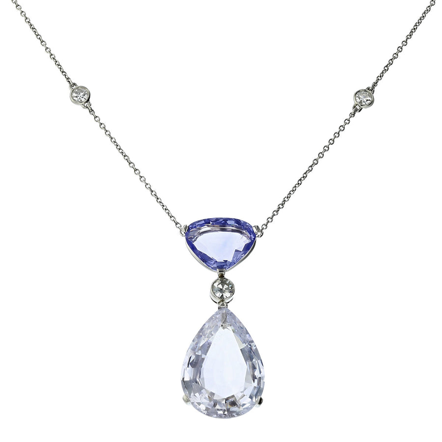 White and Blue Sapphire Pendant Necklace