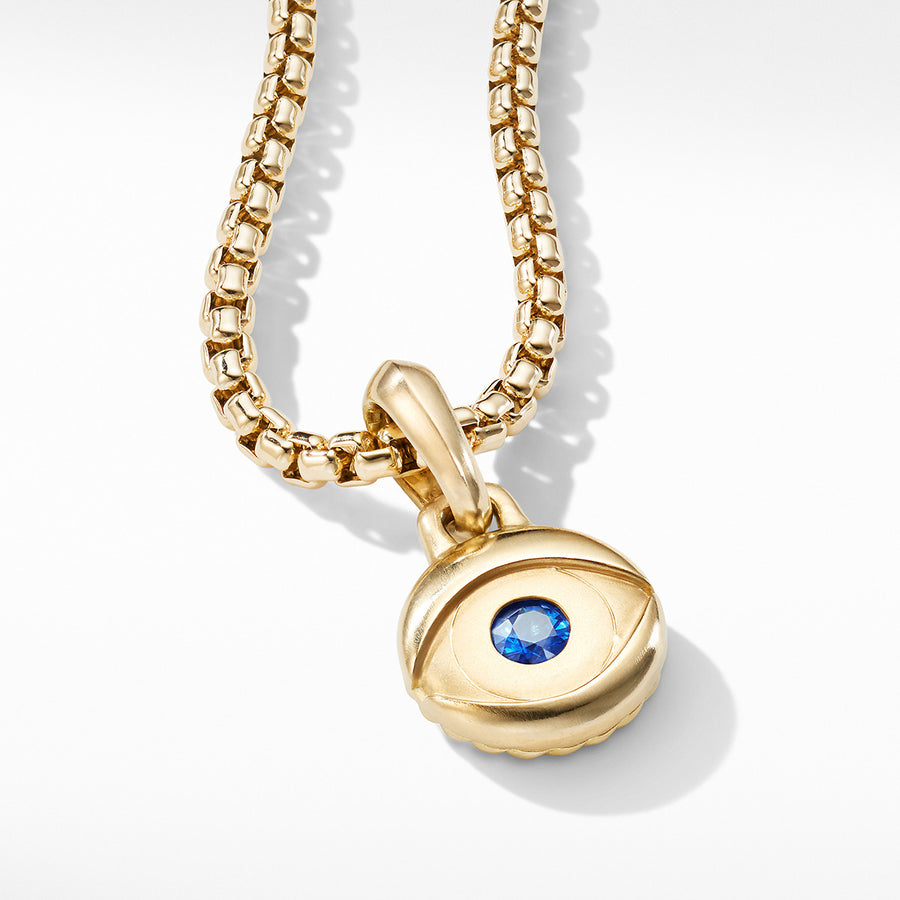 Evil Eye Amulet in 18K Yellow Gold with Blue Sapphires