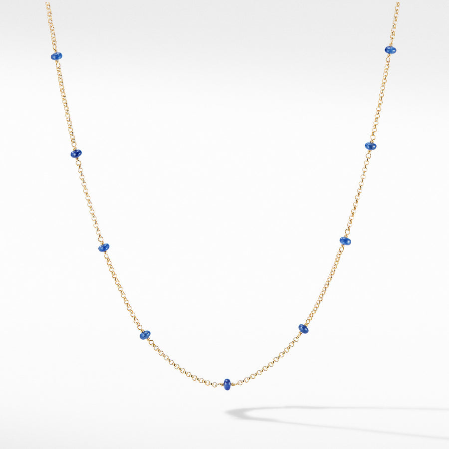 Cable Collectibles Bead and Chain Necklace in 18K Yellow Gold with Blue Sapphires