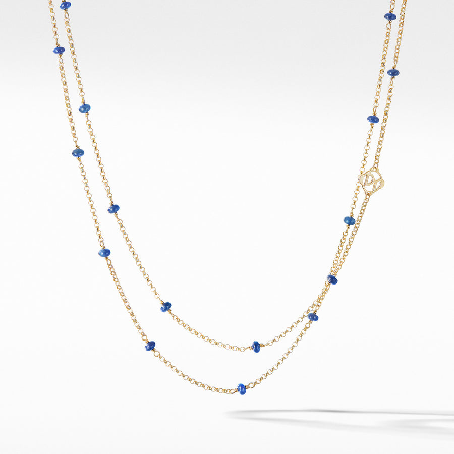 Cable Collectibles Bead and Chain Necklace in 18K Yellow Gold with Blue Sapphires
