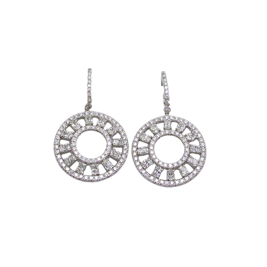 18K White Gold Diamond Circle Dangle Earrings
