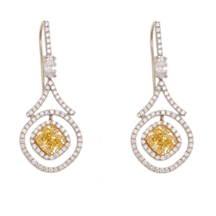 Fancy Yellow Intense Diamond Drop Earrings
