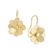 18K Yellow Gold and Diamond French Hook Flower Earrings