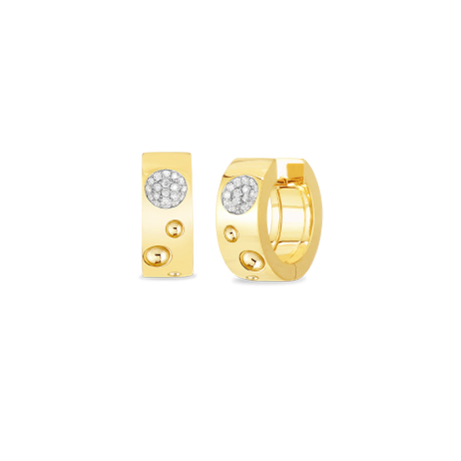 18K Gold and Diamond Pois Moir Luna Small Hoop Earrings
