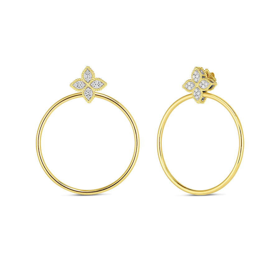 Princess Flower Diamond Flower Earring with Attached Hoop