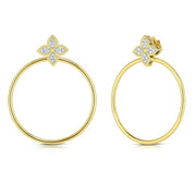 Princess Flower Diamond Flower Earring with Attached Hoop