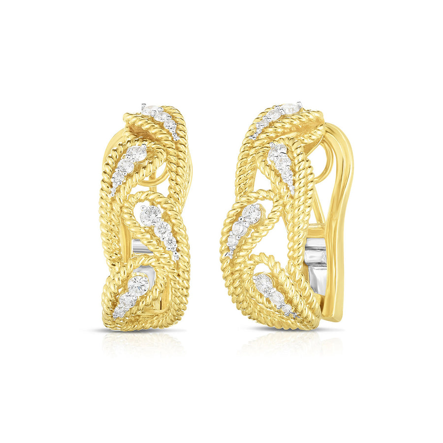 18k Gold Diamond Byzantine Barocco Alternating Leaf Earrings