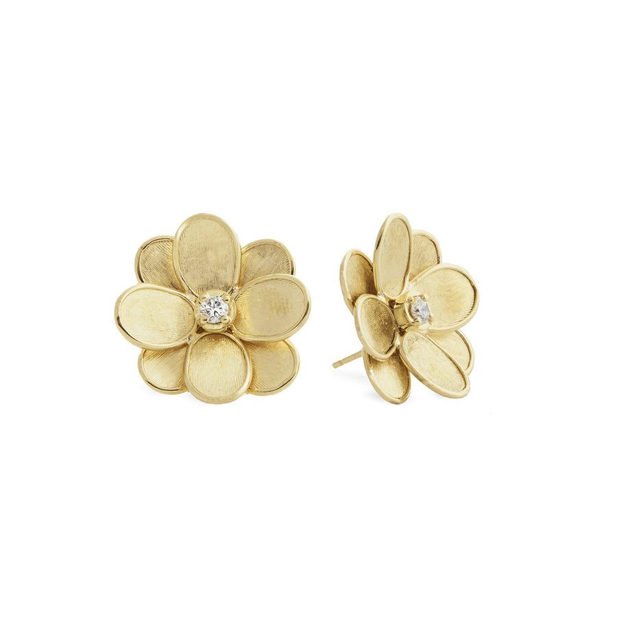 18K Yellow Gold and Diamond Flower Stud Earrings