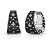 Tapered Hoop Earrings with Black and White Fleur De Lis Diamonds