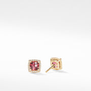Petite Chatelaine Pave Bezel Stud Earrings in 18K Yellow Gold with Pink Tourmaline