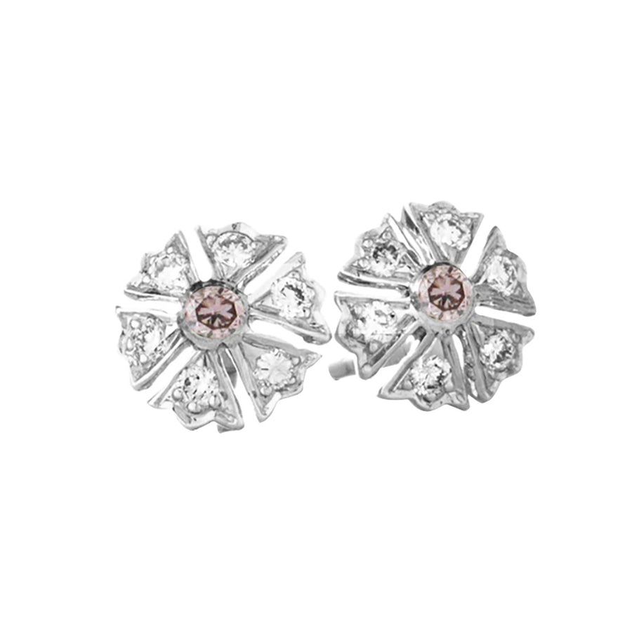Camelia White and Pink Diamond Stud Earrings