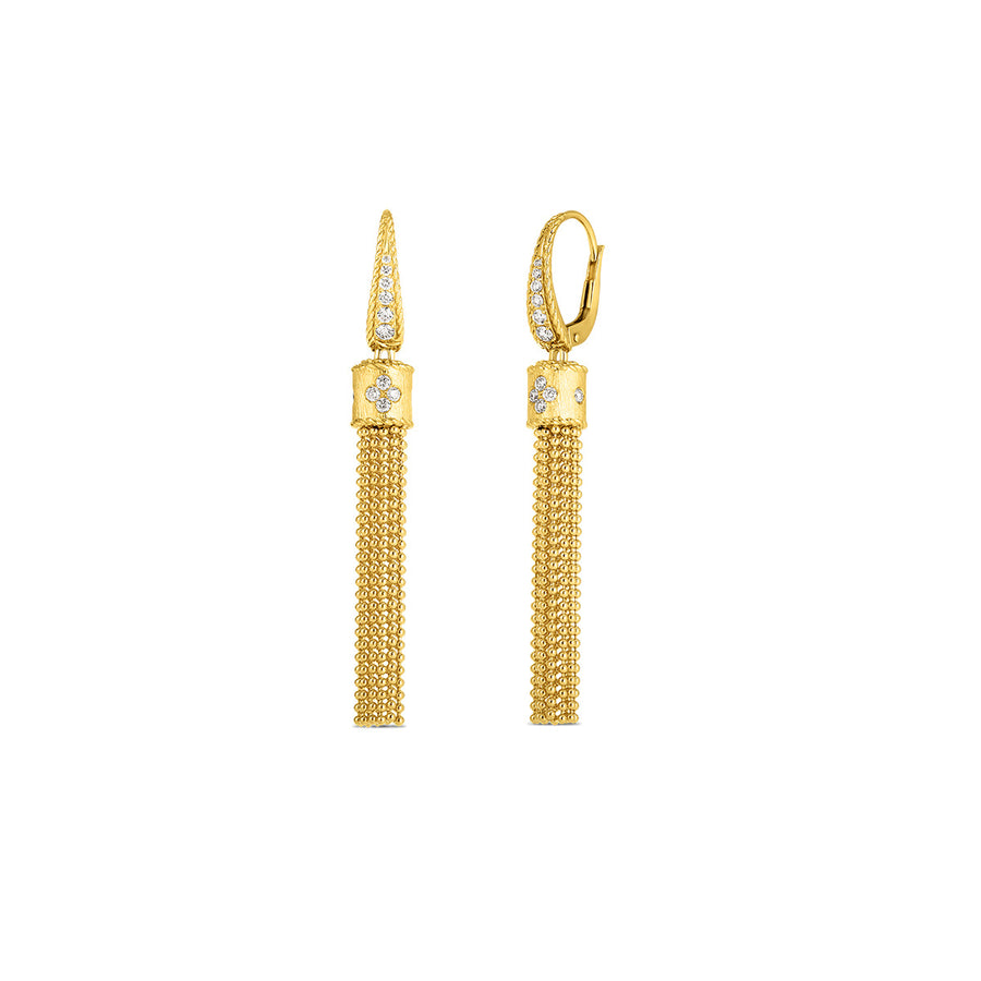 18K Yellow Gold Princess Diamond Tassel Drop Earrings
