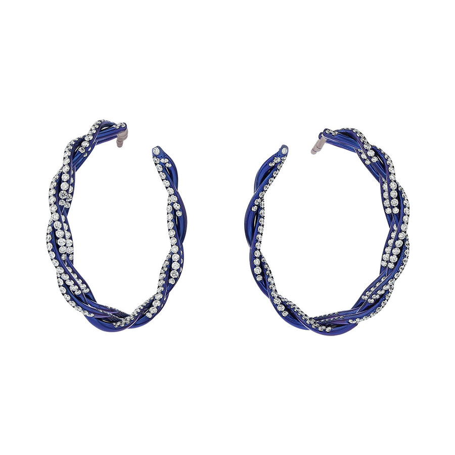 Blue Titanium Diamond Twist Hoop Earrings