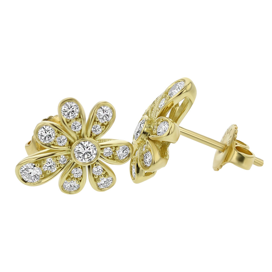 18K Yellow Gold Ice Flower Stud Earrings