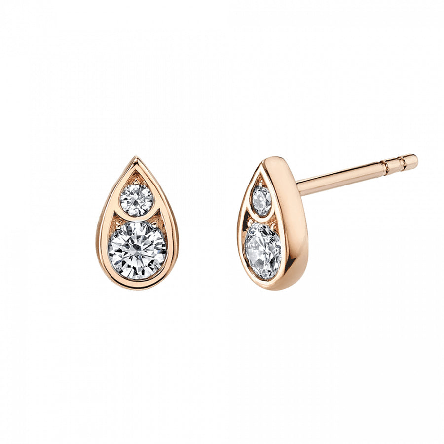 18K Rose Gold Diamond Tear Drop Stud Earrings