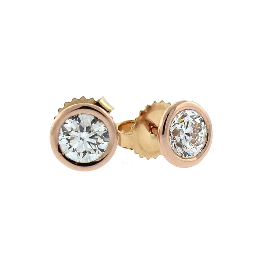 18K Rose Gold Diamond Bezel-Set Stud Earrings