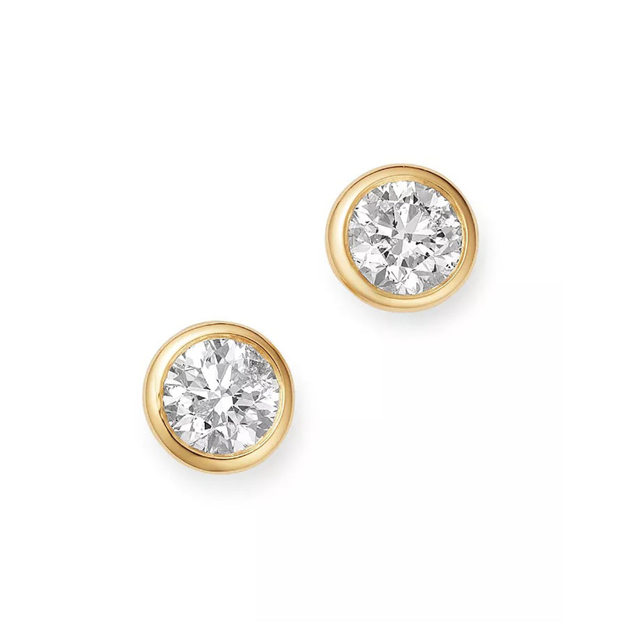 18K Yellow Gold Diamond Bezel-Set Stud Earrings