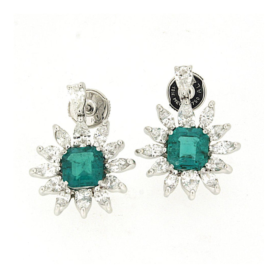 18K White Gold Emerald and Diamond Earrings