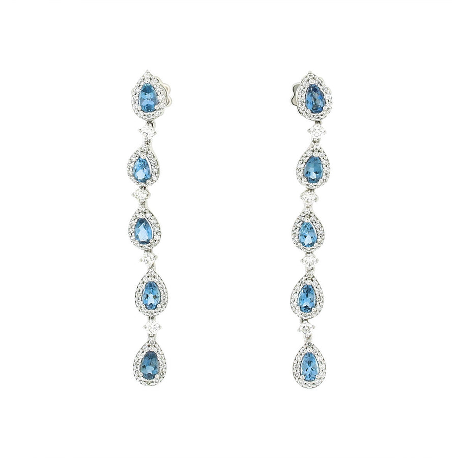 18K White Gold Aquamarine and Diamond Drop Earrings