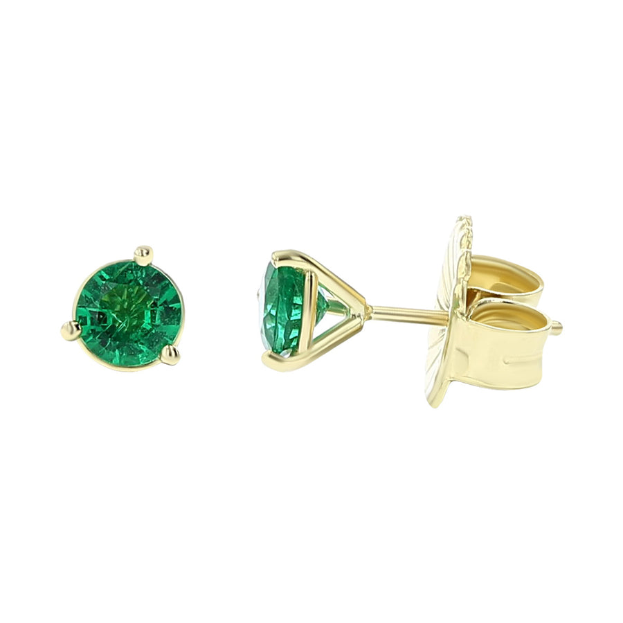 18K Yellow Gold Emerald Stud Earrings