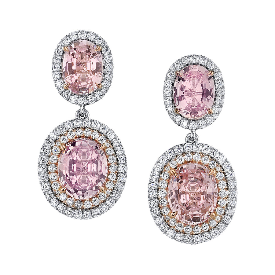 Padparadsha, Pink Sapphire and Diamond Earrings