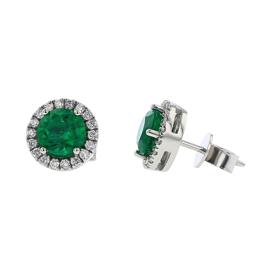 Zambian Emerald and Diamond Halo Stud Earrings