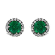 Zambian Emerald and Diamond Halo Stud Earrings