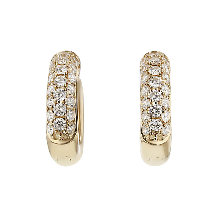14K Yellow Gold Pave Diamond Huggie Hoop Earrings