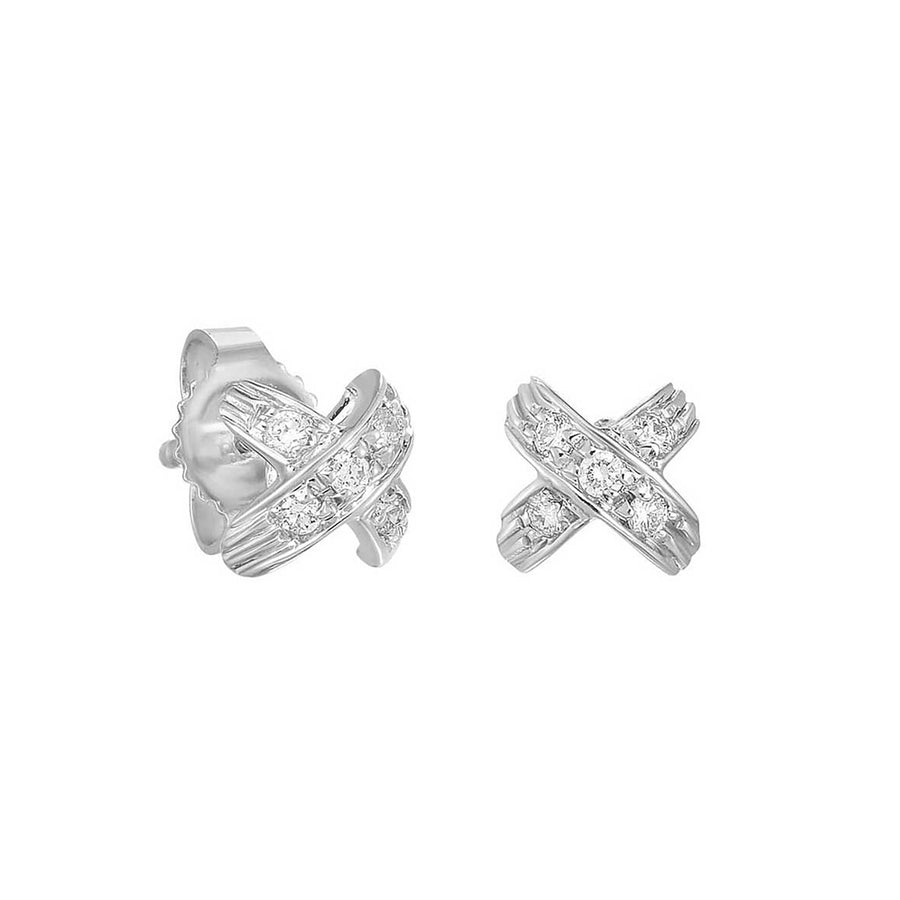 18K White Gold X Pave Stud Earrings