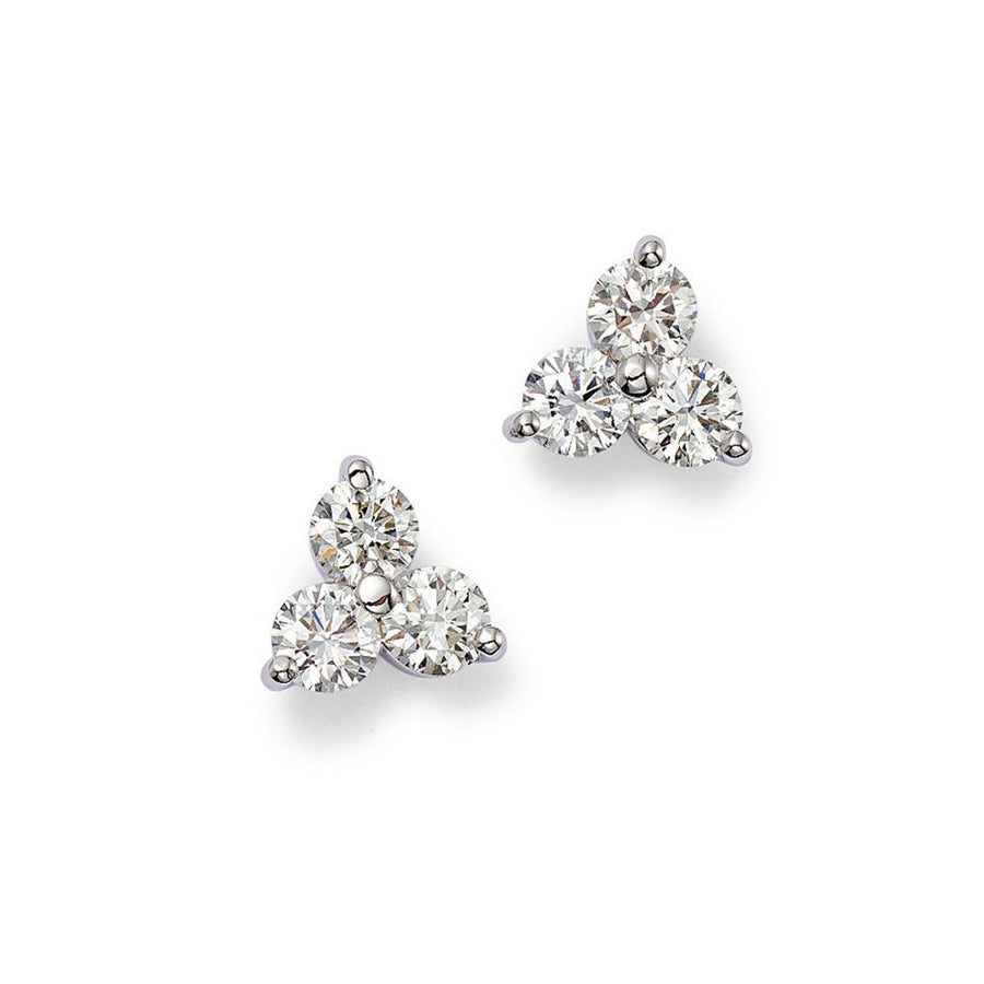 18K Gold 3 Diamond Cluster Stud Earrings