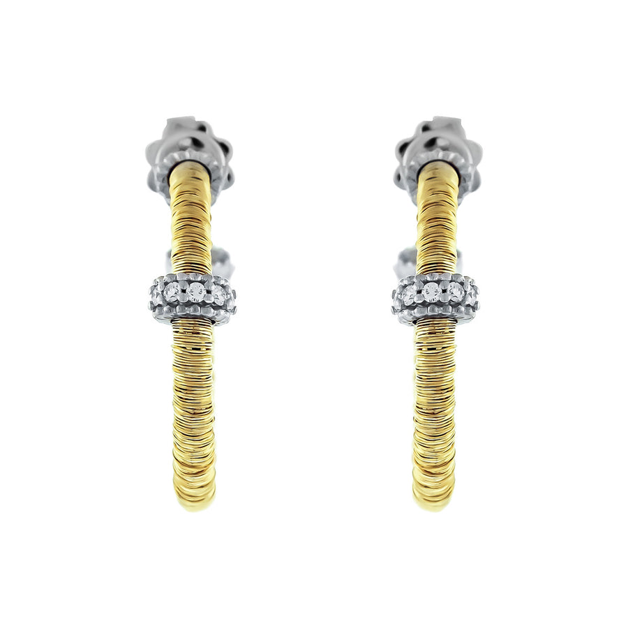 18K Yellow Gold and Titanium Diamond Hoop Earrings