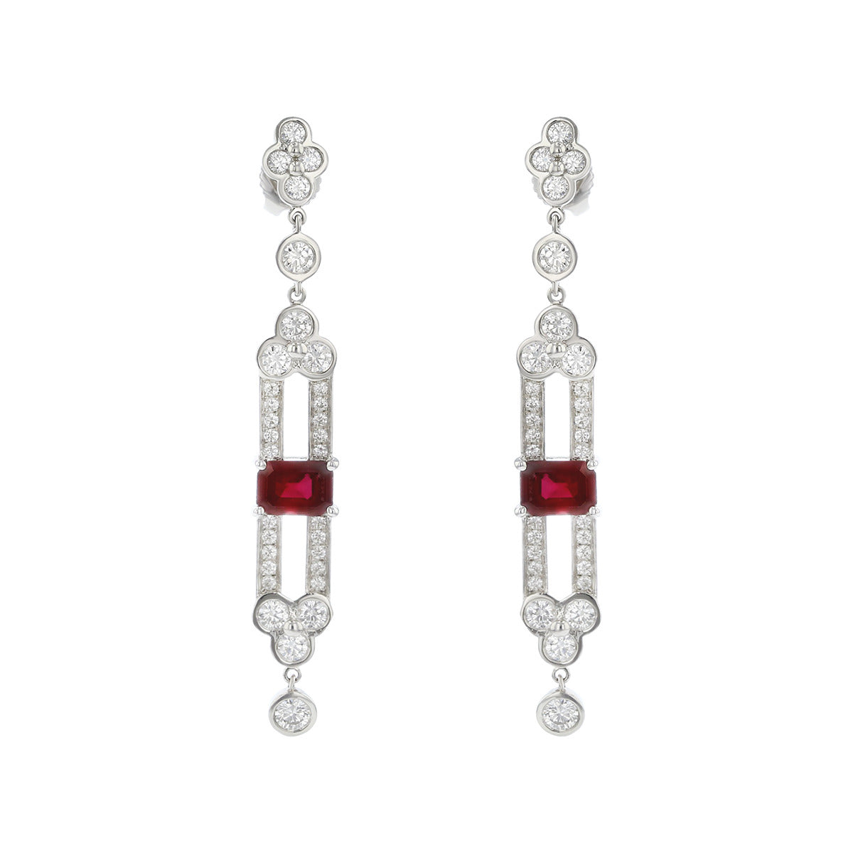 Deutsch Signature Emerald Cut Diamond with Diamond Pave Drop Earrings -  EP19-123B