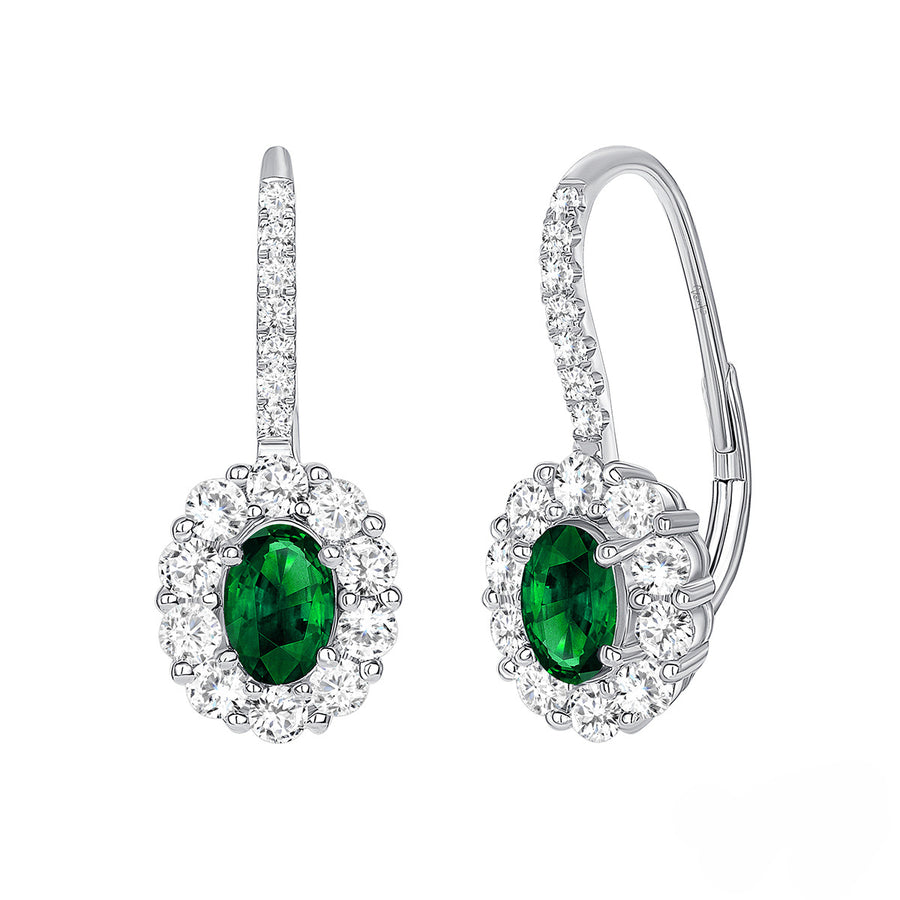 Oval Emerald Sapphires Earrings in 18K White Gold