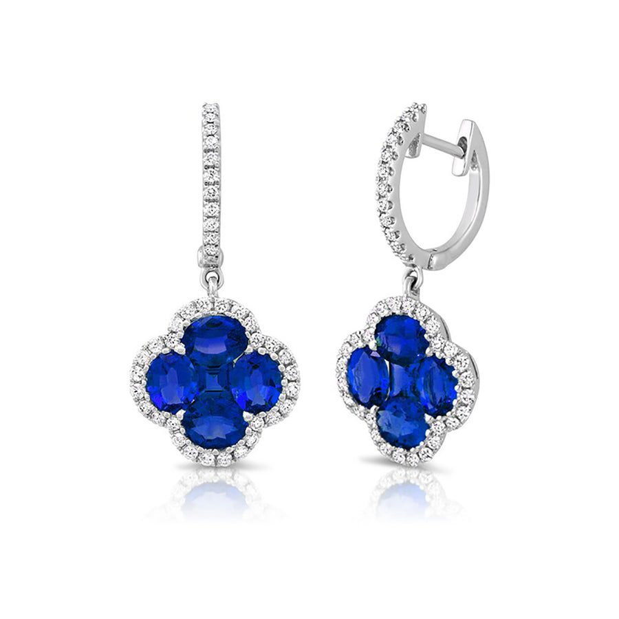 Sapphire and Diamond Halo Drop Earrings