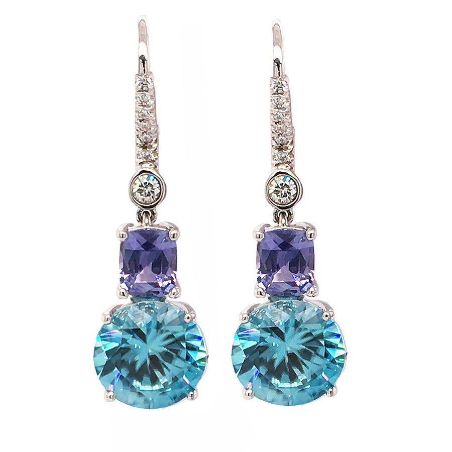Zircon, Lavender Sapphire and Diamond Drop Earrings