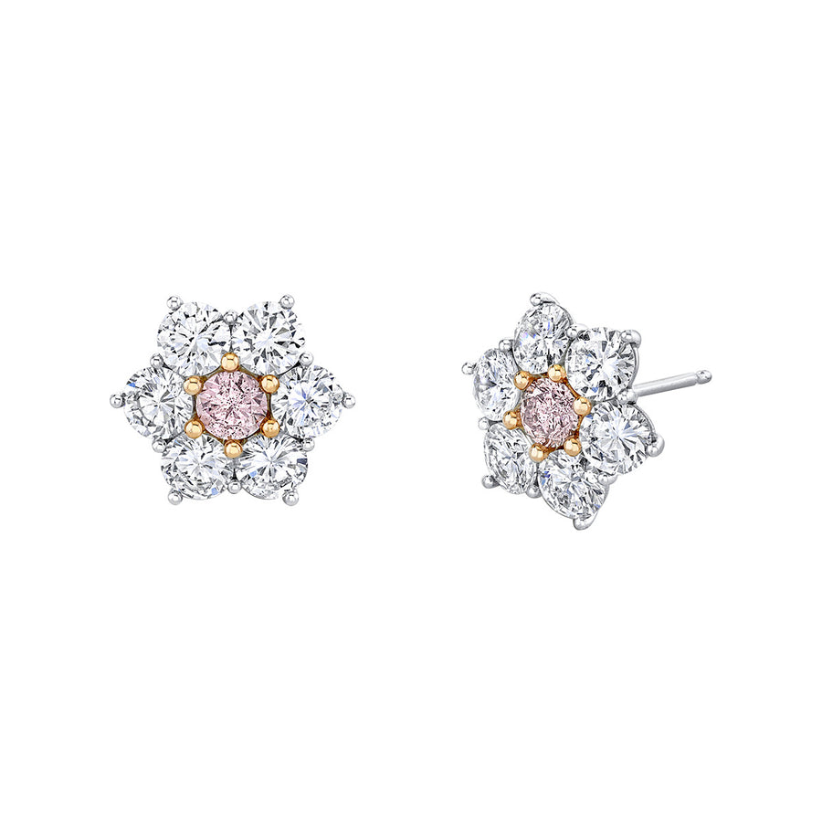 Fiore Fancy Pink and Diamond Bloom Stud Earrings