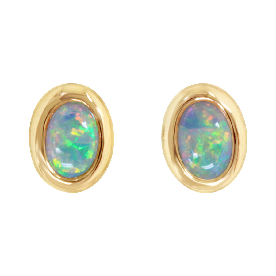 14K Yellow Gold Australian Opal Stud Earrings