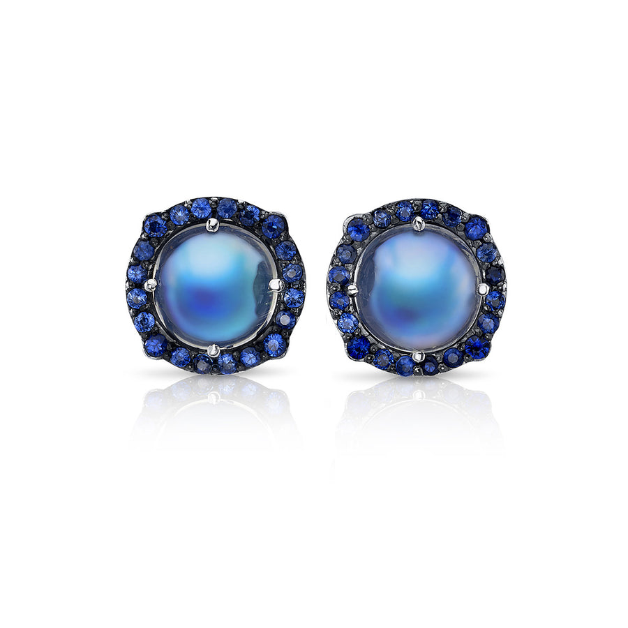 Moonstone and Sapphire Stud Earrings