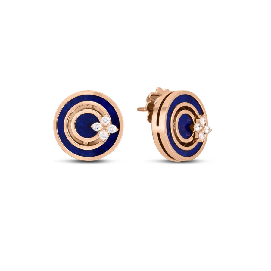 18k Rose Gold Lapis and Diamond Circle Stud Earrings