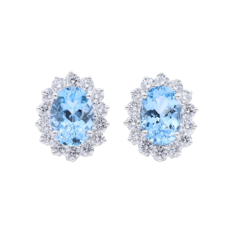 Platinum Aquamarine and Diamond Earrings